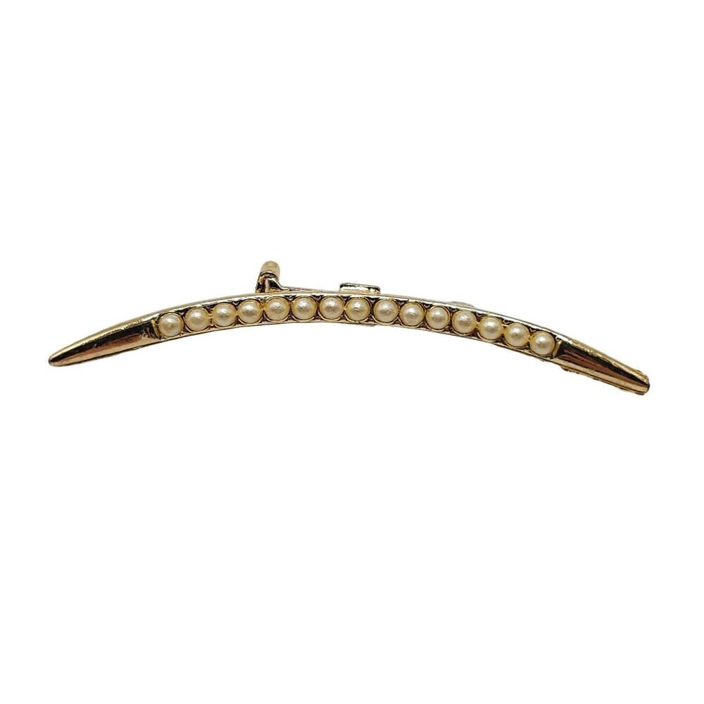Elegant Gold Tone Arch Arc Brooch With Faux Pearl Accents